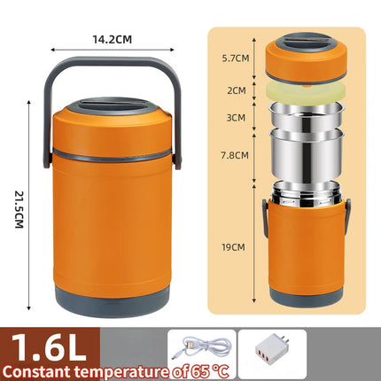 Elektrisch beheizte Edelstahl-Brotdose für Mittagessen, Lebensmittelwärmer, Bento- und Thermoboxen, 1,6/2,0 L, ideal für Büro und Schule