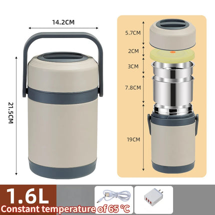 Elektrisch beheizte Edelstahl-Brotdose für Mittagessen, Lebensmittelwärmer, Bento- und Thermoboxen, 1,6/2,0 L, ideal für Büro und Schule