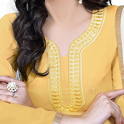 Yellow Cotton Embroidered Party Wear Salwar Suit