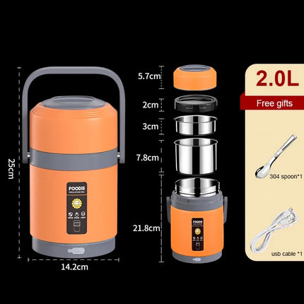 Elektrisch beheizte Edelstahl-Brotdose für Mittagessen, Lebensmittelwärmer, Bento- und Thermoboxen, 1,6/2,0 L, ideal für Büro und Schule