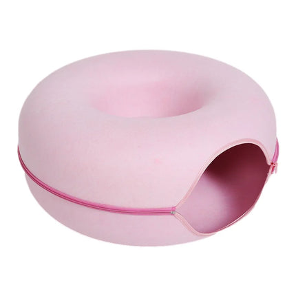 Multifunctional Donut Cat Bed with Interactive Toy Tunnel Made from Natural Felt, Perfect for Cats and Rabbits