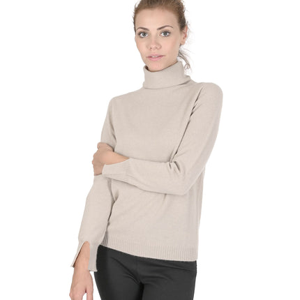 Crown of Edinburgh Cashmere Womens Turtleneck Sweater COE 0023 TAUPE