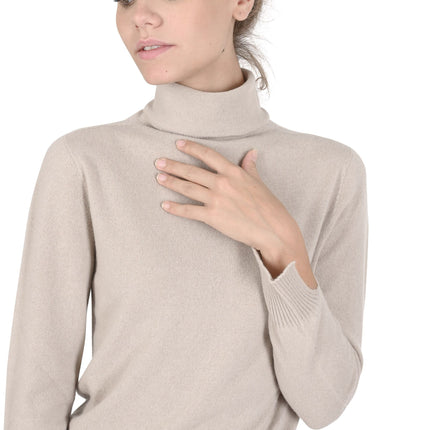 Crown of Edinburgh Cashmere Womens Turtleneck Sweater COE 0023 TAUPE