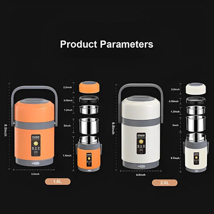 Elektrisch beheizte Edelstahl-Brotdose für Mittagessen, Lebensmittelwärmer, Bento- und Thermoboxen, 1,6/2,0 L, ideal für Büro und Schule