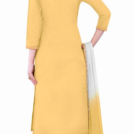 Yellow Cotton Embroidered Party Wear Salwar Suit