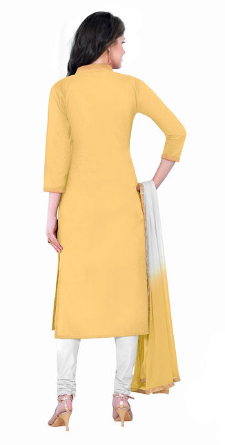 Yellow Cotton Embroidered Party Wear Salwar Suit