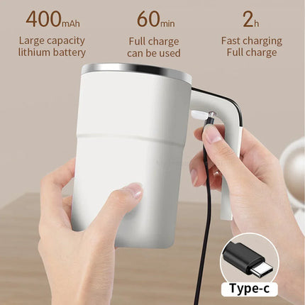 Portable Electric Coffee Mixer Cup with Waterproof Food-Grade Material, USB Rechargeable Automatic Magnetic Mug for Tea 380ml