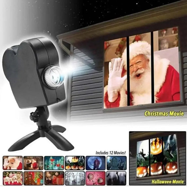 Holiday Projector with Integrated 12 Films, Garden Decoration, Lighting, Wonderland, Horror Film and Stand, Light Show Window