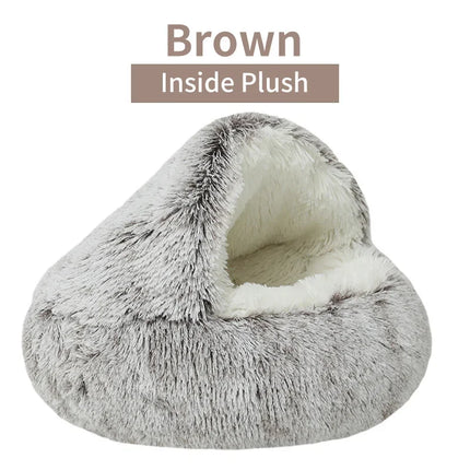 2-in-1 Winter Plush Pet Bed - Round Cat Cushion & Sleeping Bag | Warm Nest for Cats & Small Dogs