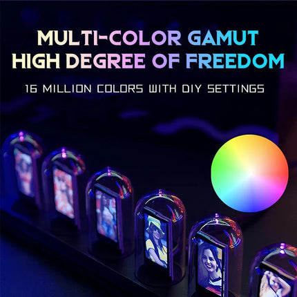 RGB Illuminated Nixie Tube Clock - LED Digital Timepiece & Ambient Light | Elegant Desktop Lamp for Gaming Spaces, Bedrooms, Home Décor & Gifting