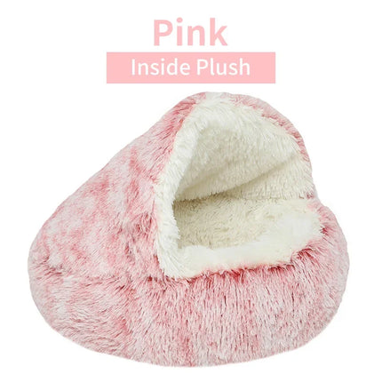 2-in-1 Winter Plush Pet Bed - Round Cat Cushion & Sleeping Bag | Warm Nest for Cats & Small Dogs