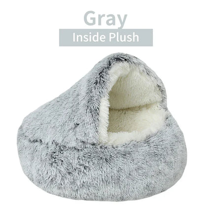 2-in-1 Winter Plush Pet Bed - Round Cat Cushion & Sleeping Bag | Warm Nest for Cats & Small Dogs