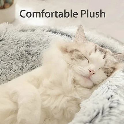 2-in-1 Winter Plush Pet Bed - Round Cat Cushion & Sleeping Bag | Warm Nest for Cats & Small Dogs