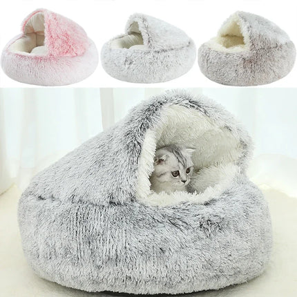 2-in-1 Winter Plush Pet Bed - Round Cat Cushion & Sleeping Bag | Warm Nest for Cats & Small Dogs