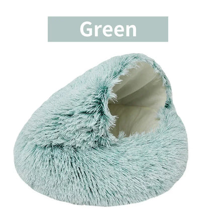 2-in-1 Winter Plush Pet Bed - Round Cat Cushion & Sleeping Bag | Warm Nest for Cats & Small Dogs