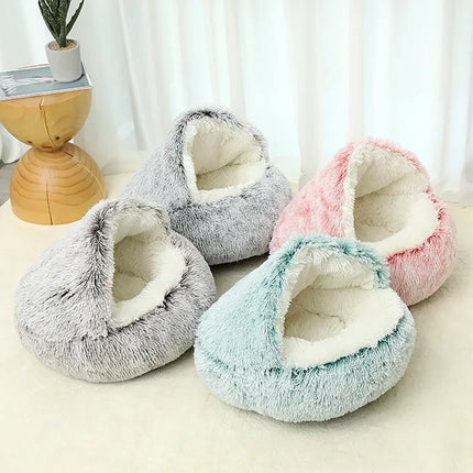 2-in-1 Winter Plush Pet Bed - Round Cat Cushion & Sleeping Bag | Warm Nest for Cats & Small Dogs