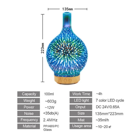 3D USB Humidifier with 7-Color LED Night Light and Aroma Oil Diffuser