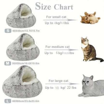 2-in-1 Winter Plush Pet Bed - Round Cat Cushion & Sleeping Bag | Warm Nest for Cats & Small Dogs