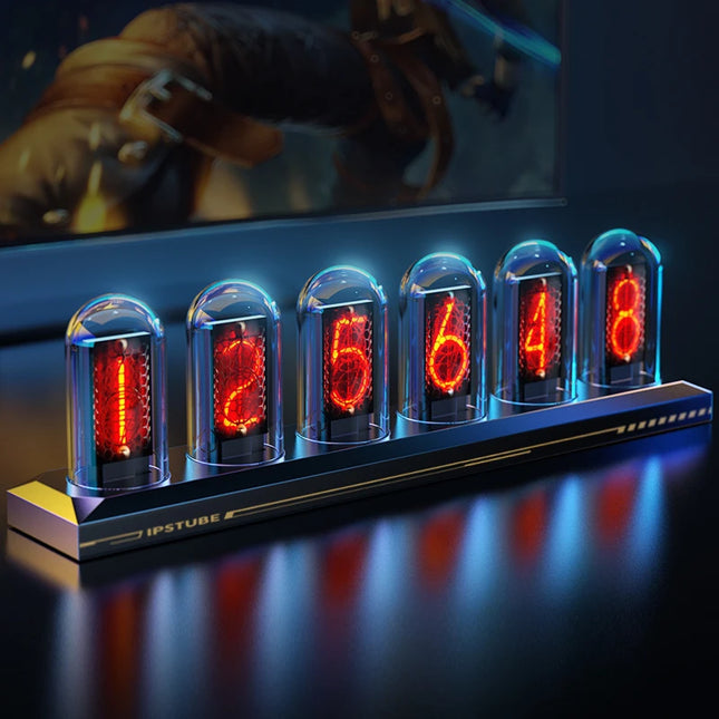 RGB Illuminated Nixie Tube Clock - LED Digital Timepiece & Ambient Light | Elegant Desktop Lamp for Gaming Spaces, Bedrooms, Home Décor & Gifting