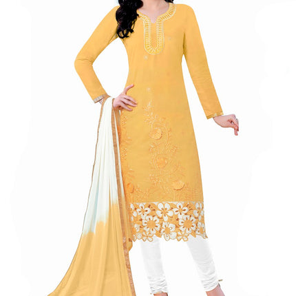 Yellow Cotton Embroidered Party Wear Salwar Suit